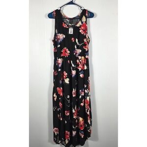 Lildy Black Floral Round Hem Maxi Dress LXL Sleeveless Women's